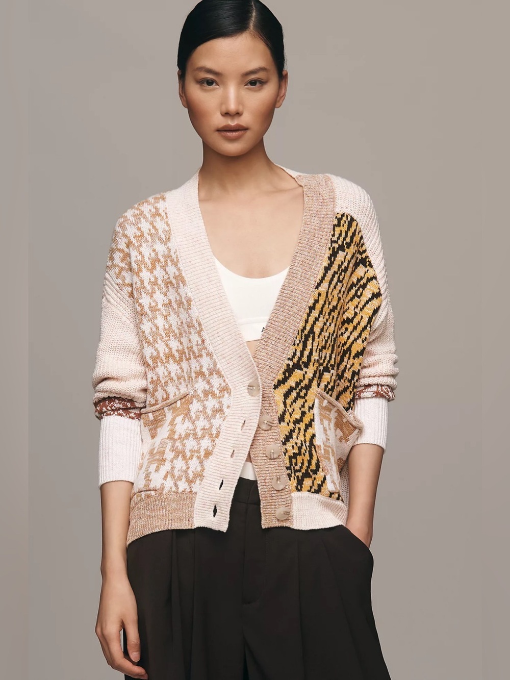 Anthropologie Pilcro Mash-Up Tiger Oversized Button Front Cardigan Sweater Sz SP